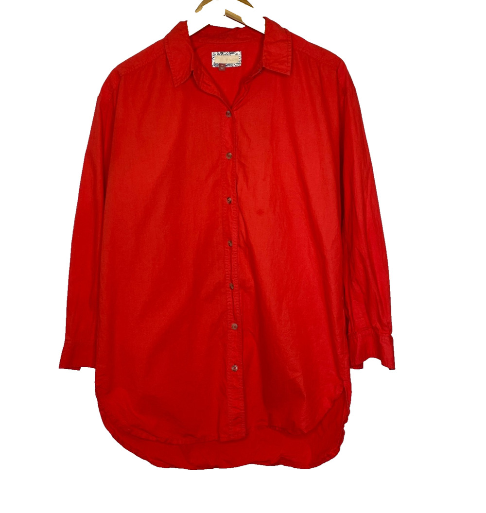 Women's XS Pilcro Red 100% Cotton Tunic Button Down Shirt